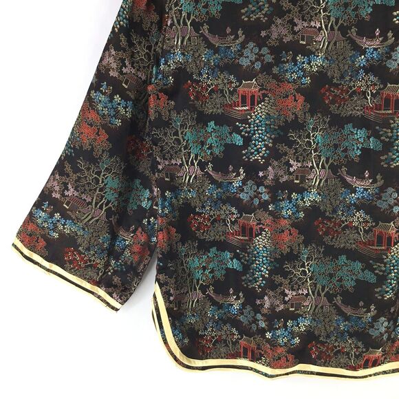 Vintage Solz Squirrel Satin Asian Jacket Womens sz L Black Multi 3/4 Sleeve NEW - Picture 7 of 11